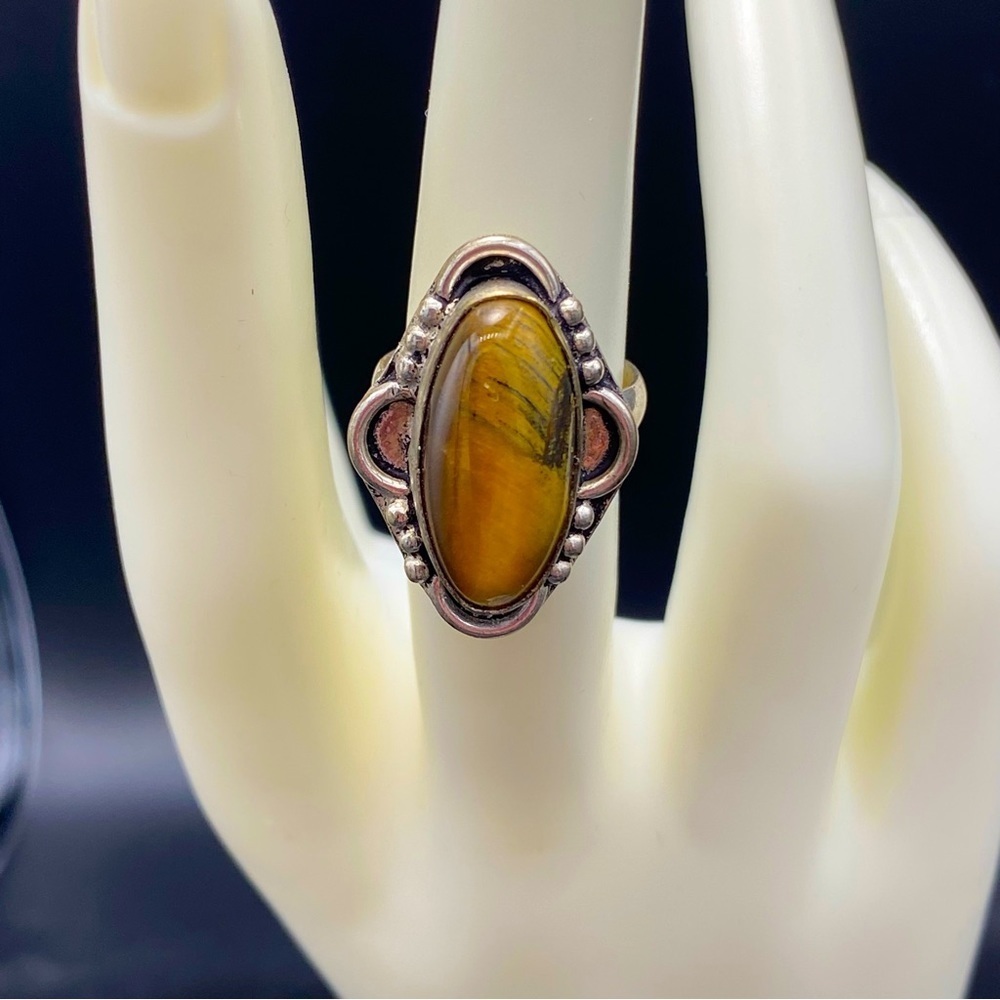 STERLING Silver Tigers Eye Elongated Ring 5